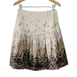 H&M Brown Cream Grey Ombre Painterly Dot A-Line Skirt size 8 100% Cotton Pleats